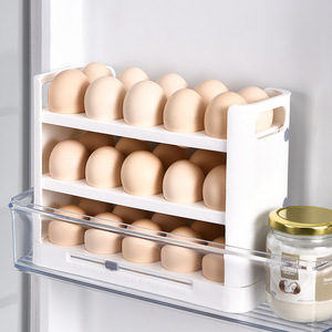 Egg Storage Rack Stackable 3 Tier Freshness Preservation Fridge Organizer White And Green - Product Image 5