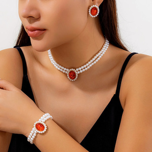 Europese Amerikaanse <span class=keywords><strong>retro</strong></span> paleisstijl meerlaagse choker ketting grensoverschrijdende kralen sieraden diamant imitatie parel vlinder - Product Image 3