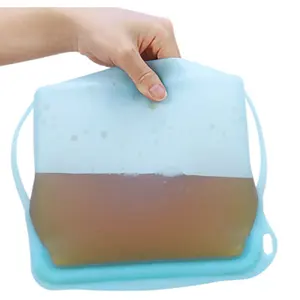 Bolsa de silicone com zíper para armazenamento de alimentos, sacola ziplock de silicone dobrável e reutilizável, recipiente seguro para forno BPA de qualidade alimentar