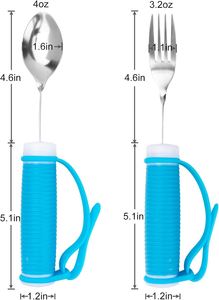 Juego de utensilios adaptativos flexibles de acero inoxidable con peso antivibración, mango de goma antideslizante para personas mayores con temblores en las manos - Product Image 3