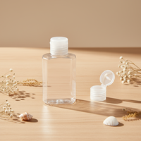 Bouteille plate transparente octogonale en PET de 60 ml avec bouchon à clapet, vide, pour gel désinfectant pour les mains, liquide, eau, sérum de soin de la peau