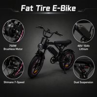Vélo électrique à gros pneus 750W, 48V 15AH, écran LCD 20 pouces, pour aventures en extérieur, noir et rose, idéal pour les week-ends en plein air