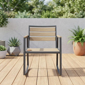 <b>Garden</b> Rocking <b>Chair</b> With Steel Frame Wood Seat And Back Contemporary Outdoor Furniture Durable Tapered Legs Hot-selling Lumetal - Product Image 2