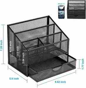 Organizador de Escritorio Metálico con Recubrimiento en Polvo, 4 Compartimentos, para Accesorios de Oficina y Papelería - Product Image 2