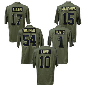 เสื้อเจอร์ซีย์อเมริกันฟุตบอลเย็บตะเข็บสีเขียว2025 Salute-to-Service 15 Patrick mahomes 17 Josh ALLEN 1เจ็บ23 mccaffrey 26 Barkley - Product Image 3