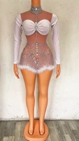 Mono Mujer 2022 voir à travers maille plume strass vêtements de danse exotiques Club tenues pour femmes moulante combinaison Sexy body