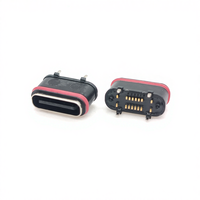 Conector USB Tipo C Hembra 5A 50ohm con 16 Pines, Carcasa de Latón para Uso en Computadoras, Color Negro