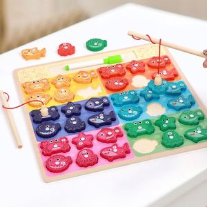Jeu de pêche Montessori, reconnaissance des formes et des couleurs, puzzle de correspondance de blocs, tableau de dessin, tout en un, jouet en bois pour enfants de plus de 3 ans - Product Image 2