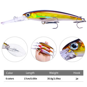 17cm 30.8g Derin Deniz Dalış Minnow Balıkçılık Yemi Yapay Sert Yem # Tuzlu Su Turna Levreği için 2 Üçlü İğneli Trolling Wobbler - Product Image 4