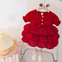 Nouvelle robe de princesse pour enfants, style A, avec un grand nœud et des manches bouffantes, tenue adorable pour bébé fille, été