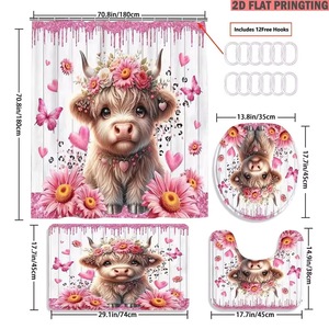 Floral Polyester Shower <b>Curtain</b> <b>Bathroom</b> <b>Curtain</b> Digital Print Custom Print Waterproof Shower <b>Curtain</b> Set Bulk Wholesale 8 - Product Image 4