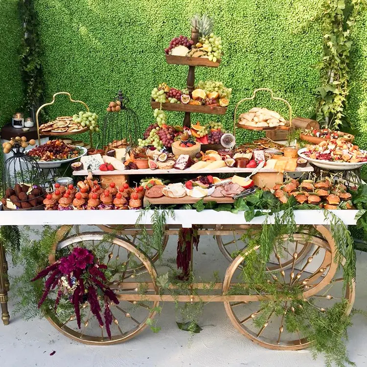 Dulces oro Carro con ruedas para decoraciones de boda caramelo carro