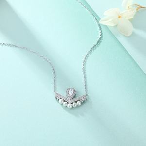 Collier avec pendentif en zircon et perle plaqué argent 925 - Product Image 3