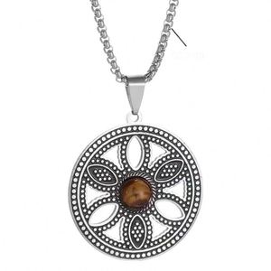 Colliers Pendentifs Fleur de Vie Viking Vintage en Acier Inoxydable Œil de Tigre pour Femmes et Hommes, Chaîne Géométrie Sacrée - Product Image 6