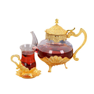Théière en verre et métal de style européen, pot à vin haut de gamme, cafetière, bouteille d'eau rafraîchissante pour la maison - Product Image 1