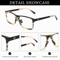 Monturas Ópticas Cuadradas Profesionales de Cuerno Natural Puro para Negocios, Lentes Fotocromáticas Anti Luz Azul, Gafas Sostenibles