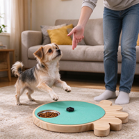 Papan Cakar Anjing Kayu Solid Berputar dengan Mangkuk Stainless Steel, Mainan Puzzle Pengisi Makanan Lambat, Pengayaan Interaktif untuk Anjing
