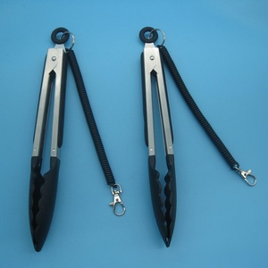 Food Clip TONGS Nylon Clip Stainless Steel Baking Bread Clip Clamp Tweezers Spring Coil Lanyard With Lobster Hook