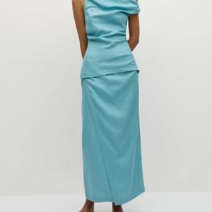 Vestido Midi de Lino para Mujer, Cintura Alta, Corte Holgado, Informal, Verano, Transpirable, Sexy, Venta al Por Mayor OEM - Product Image 3