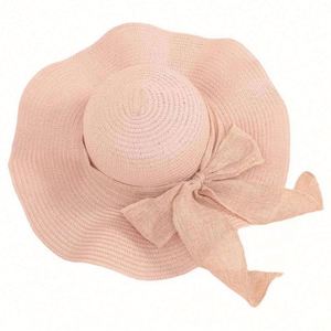 Wholesale Women's Summer Paper Straw Sun Beach Bucket Hat <b>Wide</b> Brim with <b>Ribbon</b> for Fishing Travel Cycling - Product Image 4