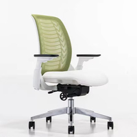 Chaise de bureau moderne à dossier mi-haut en maille, chaise ergonomique pivotante pour personnel avec accoudoir multidirectionnel et base en aluminium à cinq branches