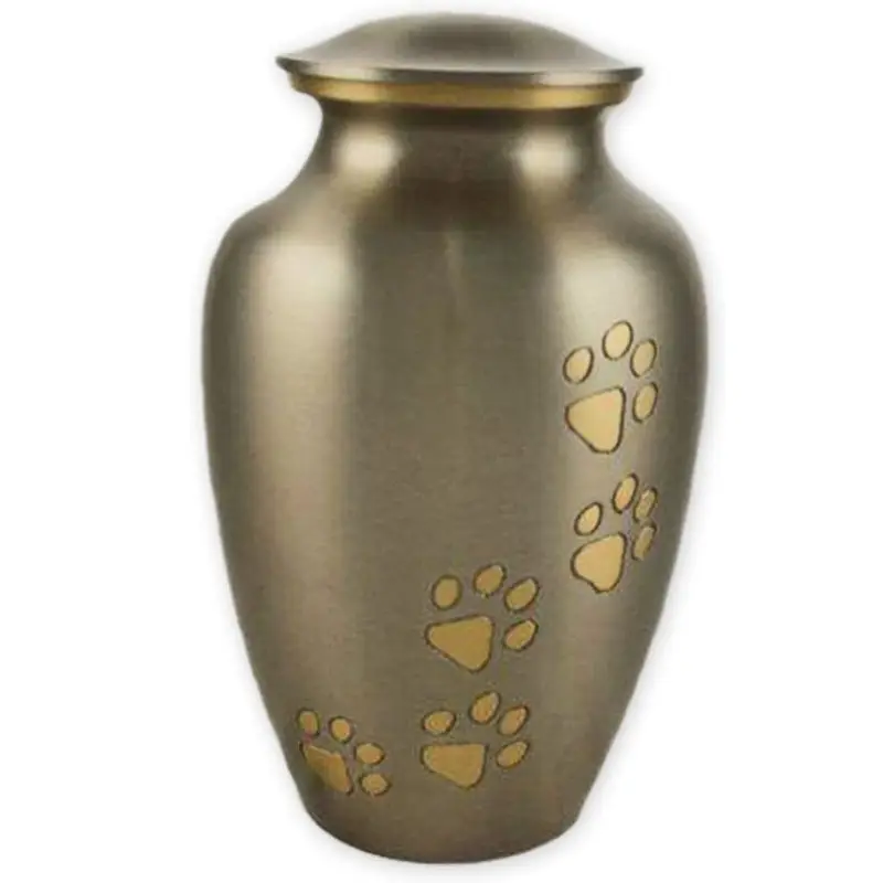 Hot Selling Brass Memorial Cremation raku Paw Print Pet Urns Ashes Hand Carved Urn for Pets
