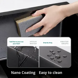 อ่างล้างจานสเตนเลสขัดเงาแบบสองหลุมทรงสี่เหลี่ยม ผลิตด้วยมือ หนา 3.0 มม. รับประกัน 5 ปี ดีไซน์ทันสมัย ขายดี - Product Image 4