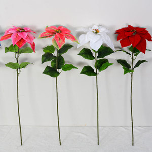 Décorations de Noël en Poinsettia Artificiel Flower Delight, 5 et 7 têtes, fleurs en soie plastique pour la maison, les mariages et l'extérieur - Product Image 2