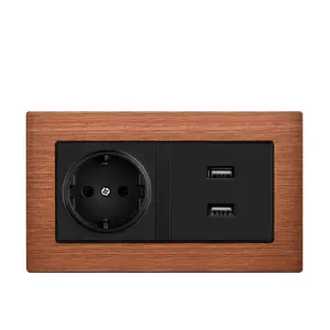 High quality brown aluminum panel EU Standard 146 Type 16A German wall switch socket 3 pin with 2 usb port