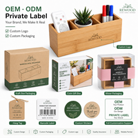 Organisateur de bureau en bambou naturel, boîte de rangement de bureau avec 3 compartiments, porte-stylos, porte-télécommande, organisateur de fournitures de bureau