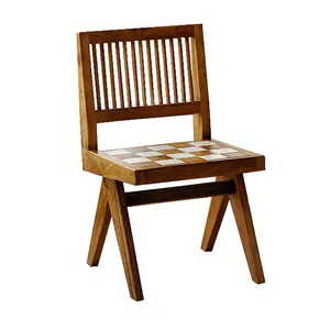 采腾实木北欧原木风背老榆树椅家用餐桌椅
