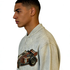 Cárdigan de punto con cremallera para hombre, estilo vintage, acanalado, oversize, para otoño/invierno, con bolsillos, venta al por mayor - Product Image 3