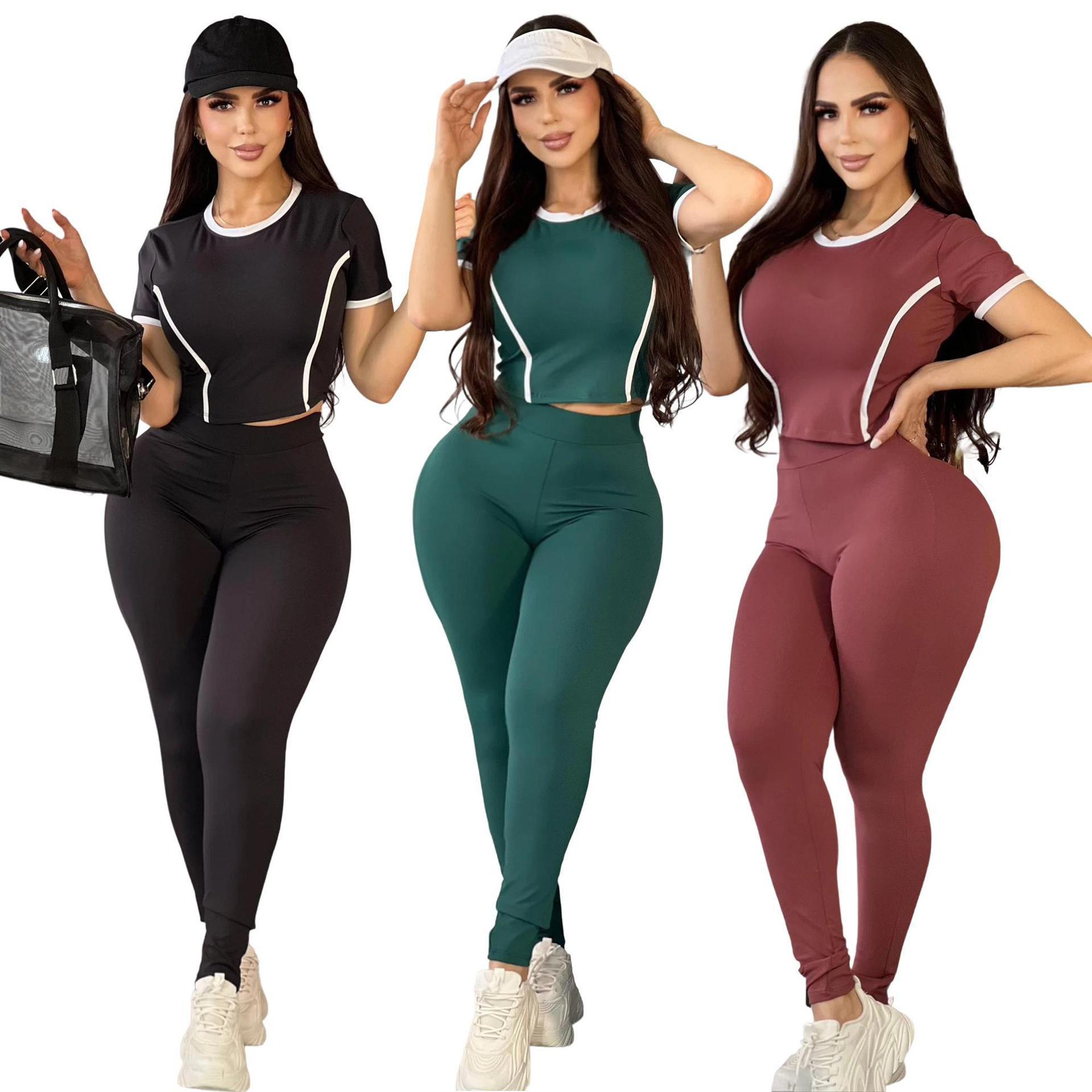 Q6278 European American Yoga Womens Wear Autumn New Fashion Letter Print High-Waist For Full Length Yoga Pants Yoga Set
