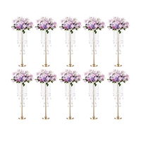 Vases hauts en métal doré et cristal pour centres de table de mariage, porte-bougie avec perles scintillantes