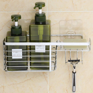 Adhesive Shower Wall Shelf Bathroom Shampoo Soap Storage Organizer Shower Caddy Basket with Hooks