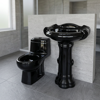 Ensemble de salle de bain une pièce de couleur noire, toilettes, Commode, piédestal, lavabo, accessoires, articles sanitaires en céramique, produit en pierre, WC, Offre Spéciale