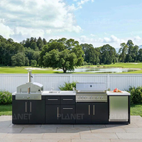 Ensemble de meubles de cuisine BBQ d'extérieur modulaires 5 pièces style Shaker en acier inoxydable 304 avec grill, réfrigérateur et évier