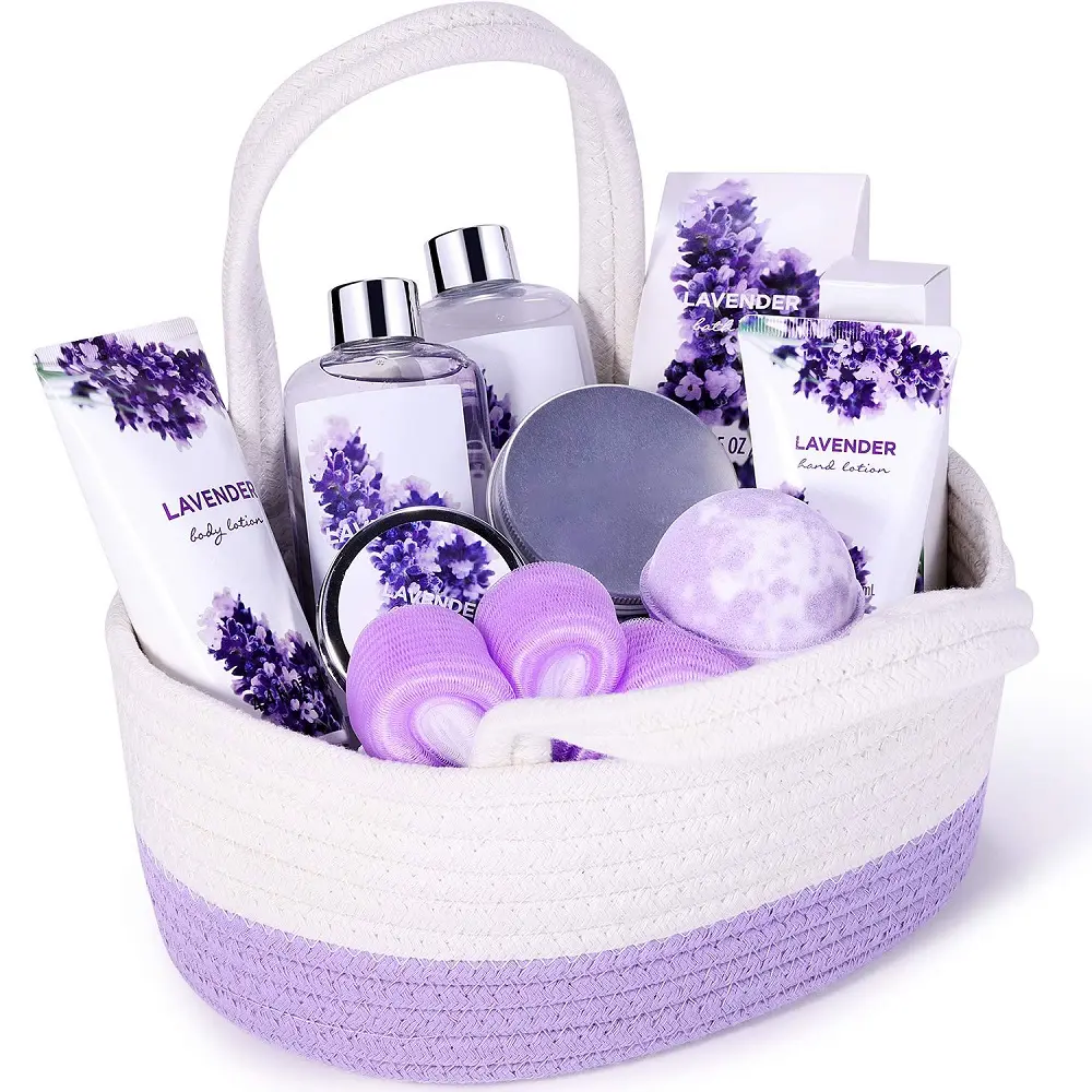 Kit Keranjang Perawatan Pribadi Spa, Set Hadiah Perawatan Mandi Spa Wanita Beraroma Lavender