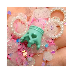 Brincos de resina coroa de ciano 3D rosa fatias de argila de porco mistura de lantejoulas para capa de telefone colar e brincos decoração