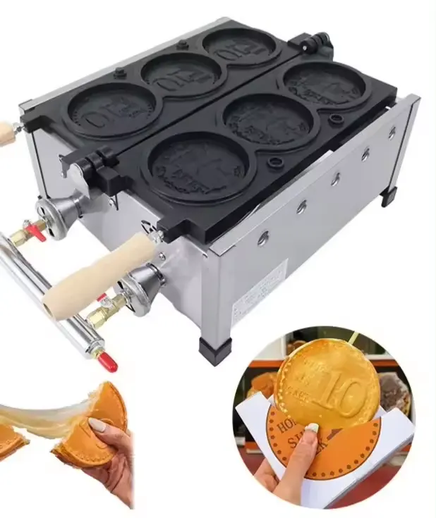 Yeni tasarım mutfak ekipmanları ticari 3 adet altın sikke Waffle makinesi no-sopa atıştırmalık yapma makinesi sikke çörekler Waffle