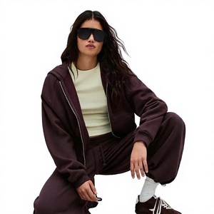 <b>Women's</b> <b>Burgundy</b> Hooded Zipper Sweatshirt Regular Fit Cotton Bamboo Knitted Casual Autumn Wear - Product Image 1