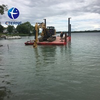 Plateforme de travail flottante modulaire amphibie avec poteaux de support, barge ponton pour travaux en zone humide