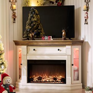 Meuble TV SENYU en bois blanc avec foyer électrique et rangement pour salon, support TV 50-54 pouces - Product Image 1
