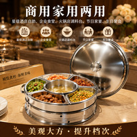 Edelstahl Rotierender Chafing Dish mit 6 Fächern, Runder Drehbarer Buffet-Speisenwärmer mit Deckel für Hotel und Restaurant