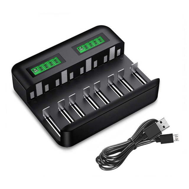 Eight-Slot USB LCD Multi-Functional Universal Charger with AA/AAA/C/D Type Nickel-Metal-Hydride Batteries and Type-C Connection