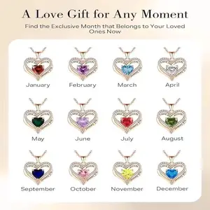 Love 12 Zodiac Stone Necklace Heart Shape Personality Birthday Stone 12 Lucky Color Pendant Gift