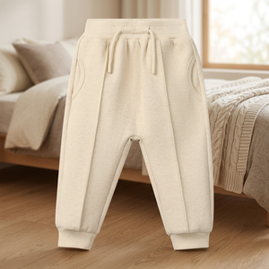 Pantalon de survêtement décontracté en velours côtelé 100 % coton respirant et à séchage rapide pour enfants, avec logo personnalisé, coupe droite pleine longueur, vente en gros - Product Image 3
