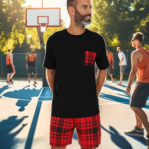 Fashion Comfortable Casual Sports Suit Mens Summer Leisure Short Sleeve <b>Knitted</b> 100% Cotton Solid Plain Dyed Tshirt + Pants <b>Set</b> - Product Image 2