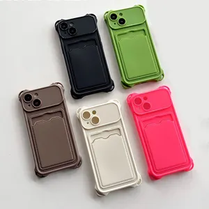 2024 Nieuwe Zachte TPU Vier Hoek Anti Val Kaart Zak Snoep Kleur Telefoon Case Voor Iphone 15 Pro Max 12 13 14