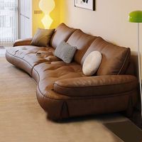 Sofá Curvo en Forma de L Chesterfield Retro Minimalista Italiano para Sala de Estar, Apartamento Pequeño, Moderno, de Lujo Ligero, en Cuero Genuino